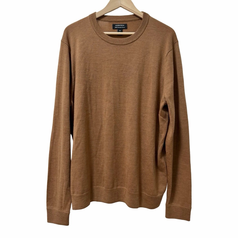 Nordstrom Merino Wool Crew Neck Sweater Mens Size 2XL Brown Old Money Quiet Luxe